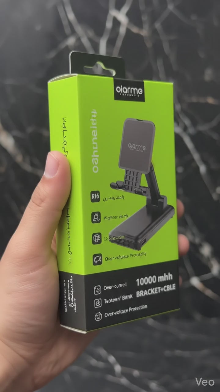 هذا المنتج عبارة عن شاحن متنقل (Power Bank) مدمج مع حامل للهاتف (Stand) من شركة oiarme،